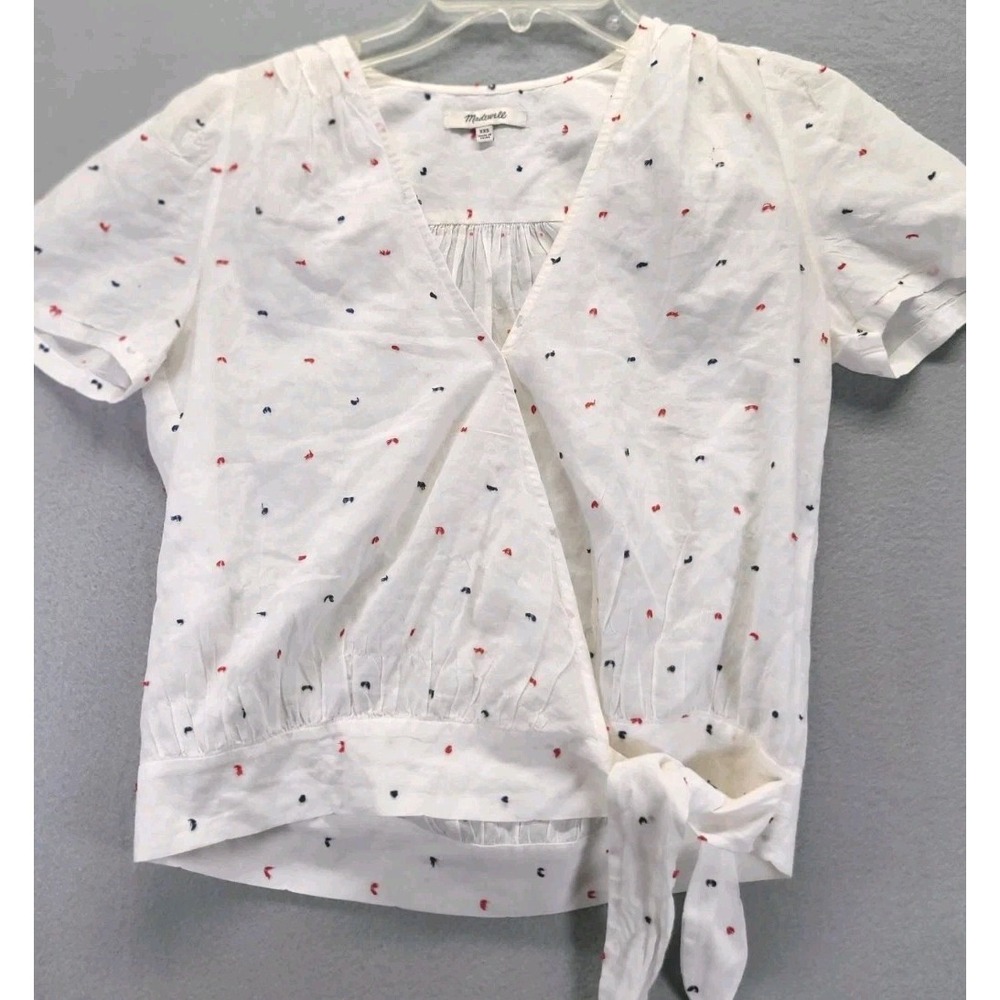 Madewell Women's Wrap Clipdot Short-Sleeve Tie Front Top Size‎ XXS